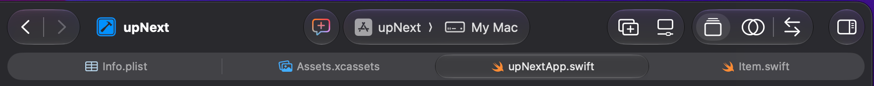 Part of an Xcode window showing its tab bar.